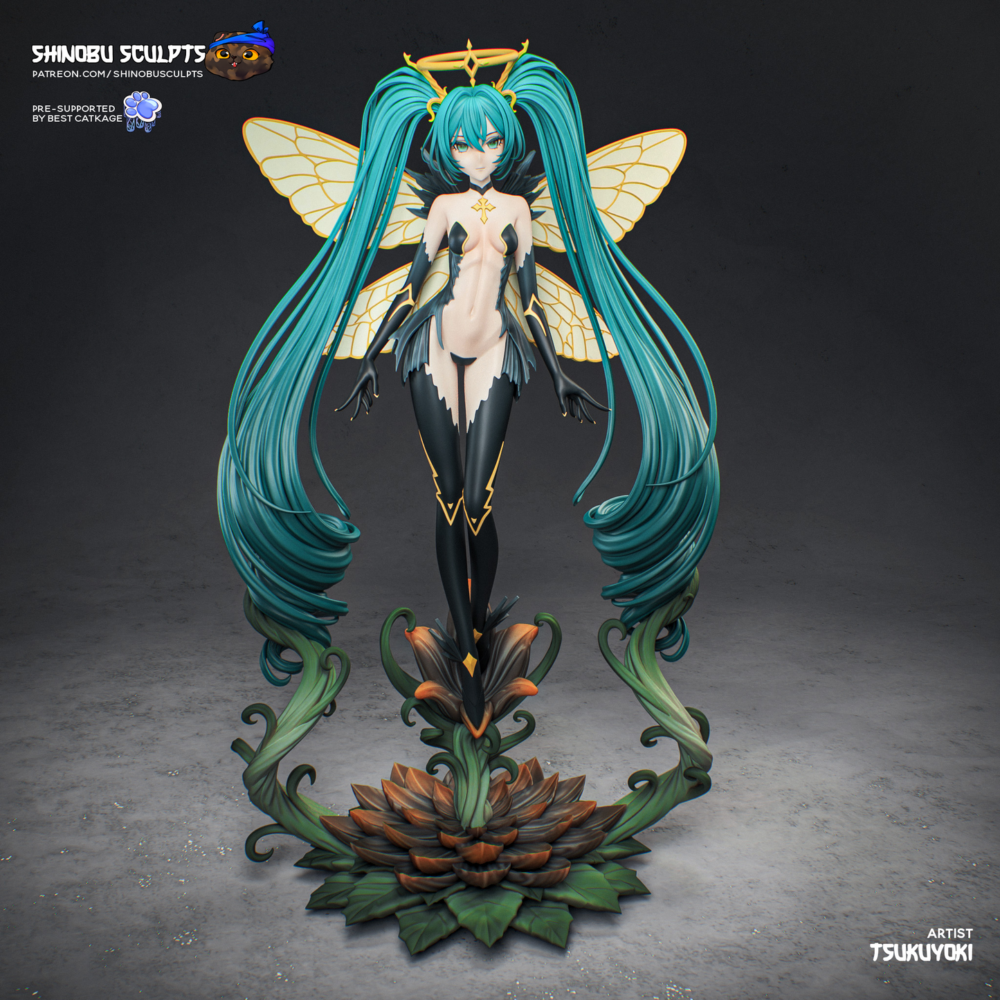 Teal-Haired Winged Flower Guardian