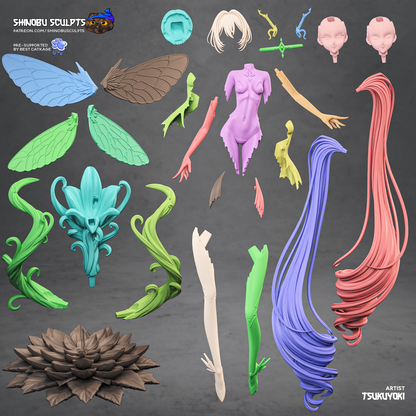 Teal-Haired Winged Flower Guardian