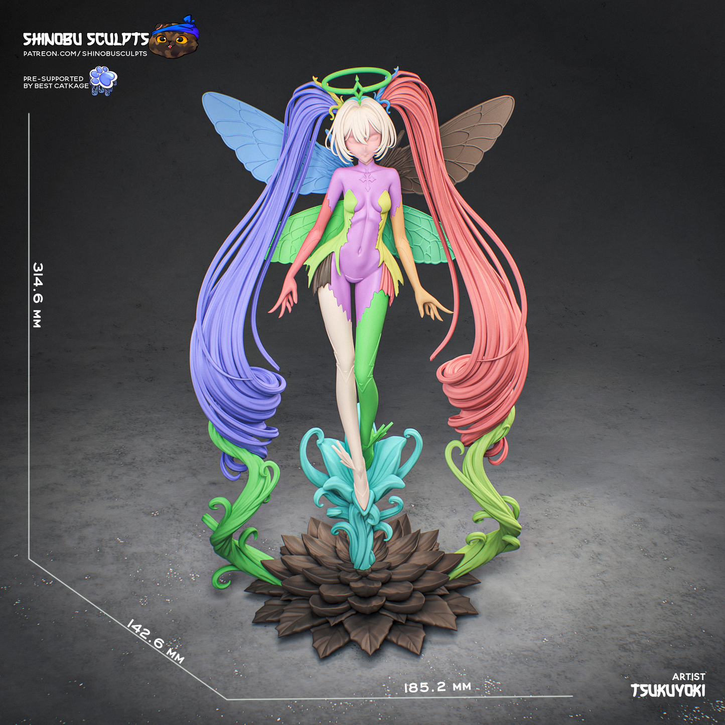 Teal-Haired Winged Flower Guardian