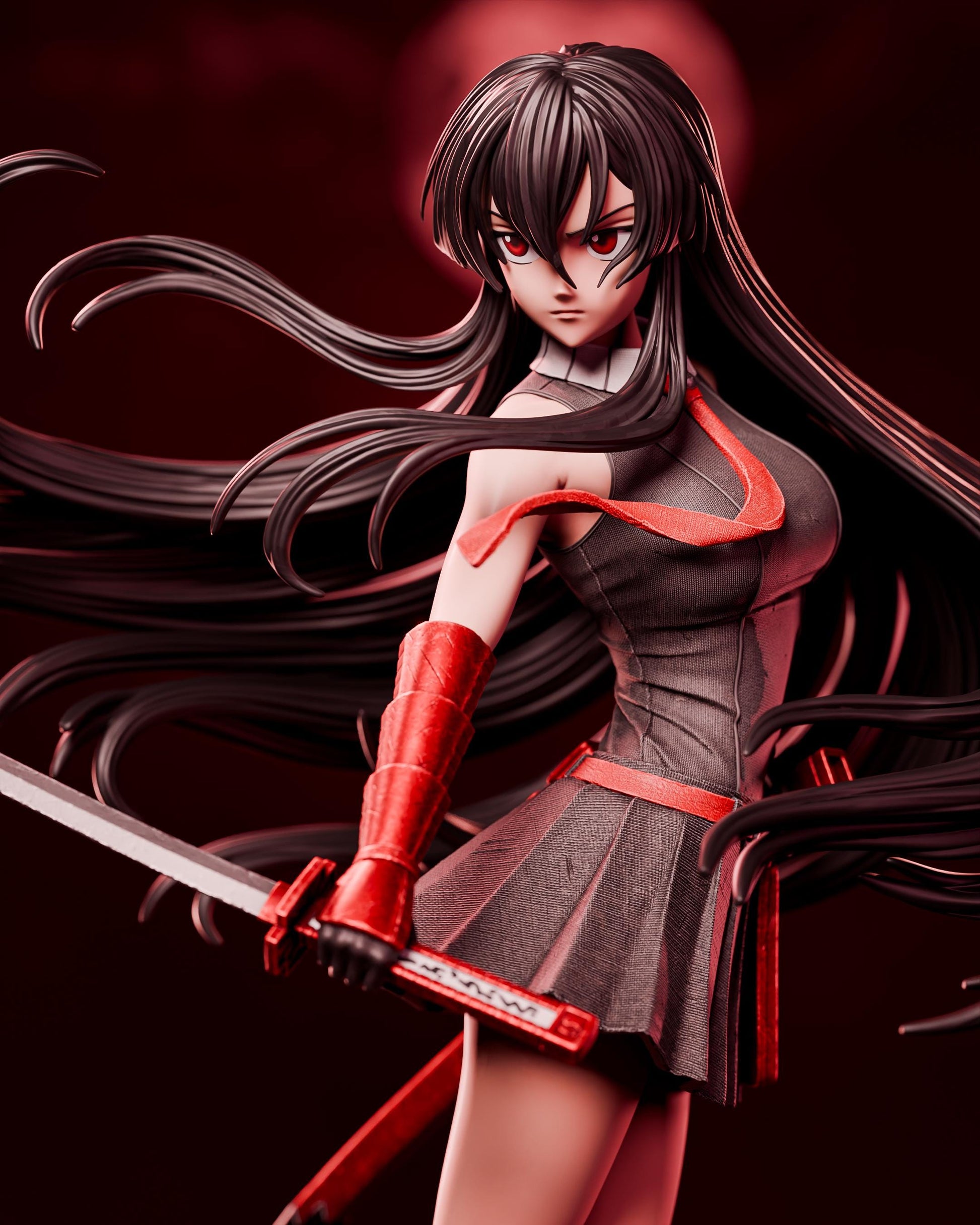 Black-Haired Crimson Swordswoman | Resin Garage Kit | Unpainted Figure