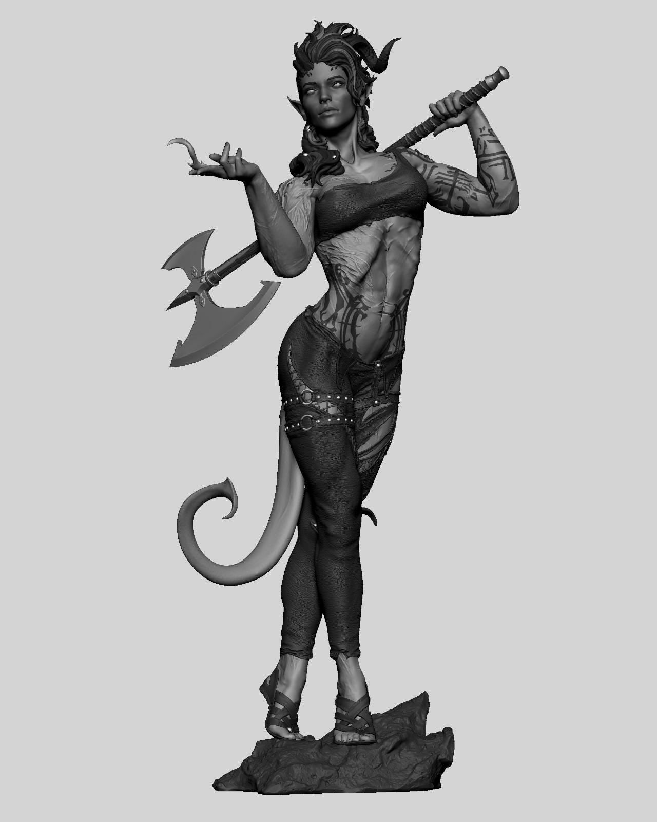 Horned Infernal Axe Warrior | Resin Garage Kit | Unpainted Figure