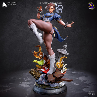 Blue-Dressed High-Kick Martial Artist | Resin Garage Kit | Unpainted Figure
