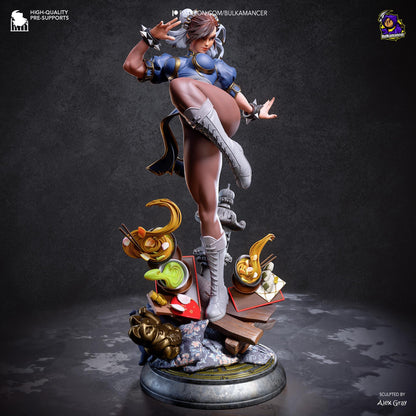 Blue-Dressed High-Kick Martial Artist | Resin Garage Kit | Unpainted Figure