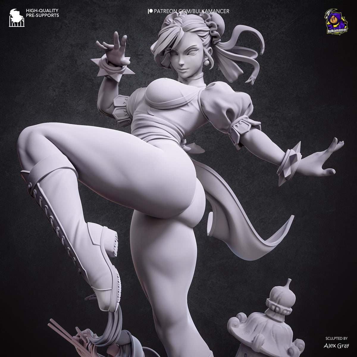 Blue-Dressed High-Kick Martial Artist | Resin Garage Kit | Unpainted Figure