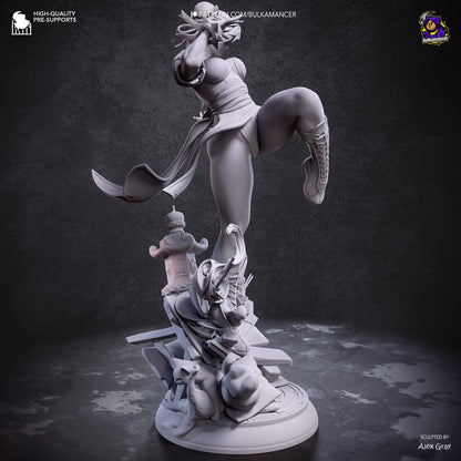 Blue-Dressed High-Kick Martial Artist | Resin Garage Kit | Unpainted Figure