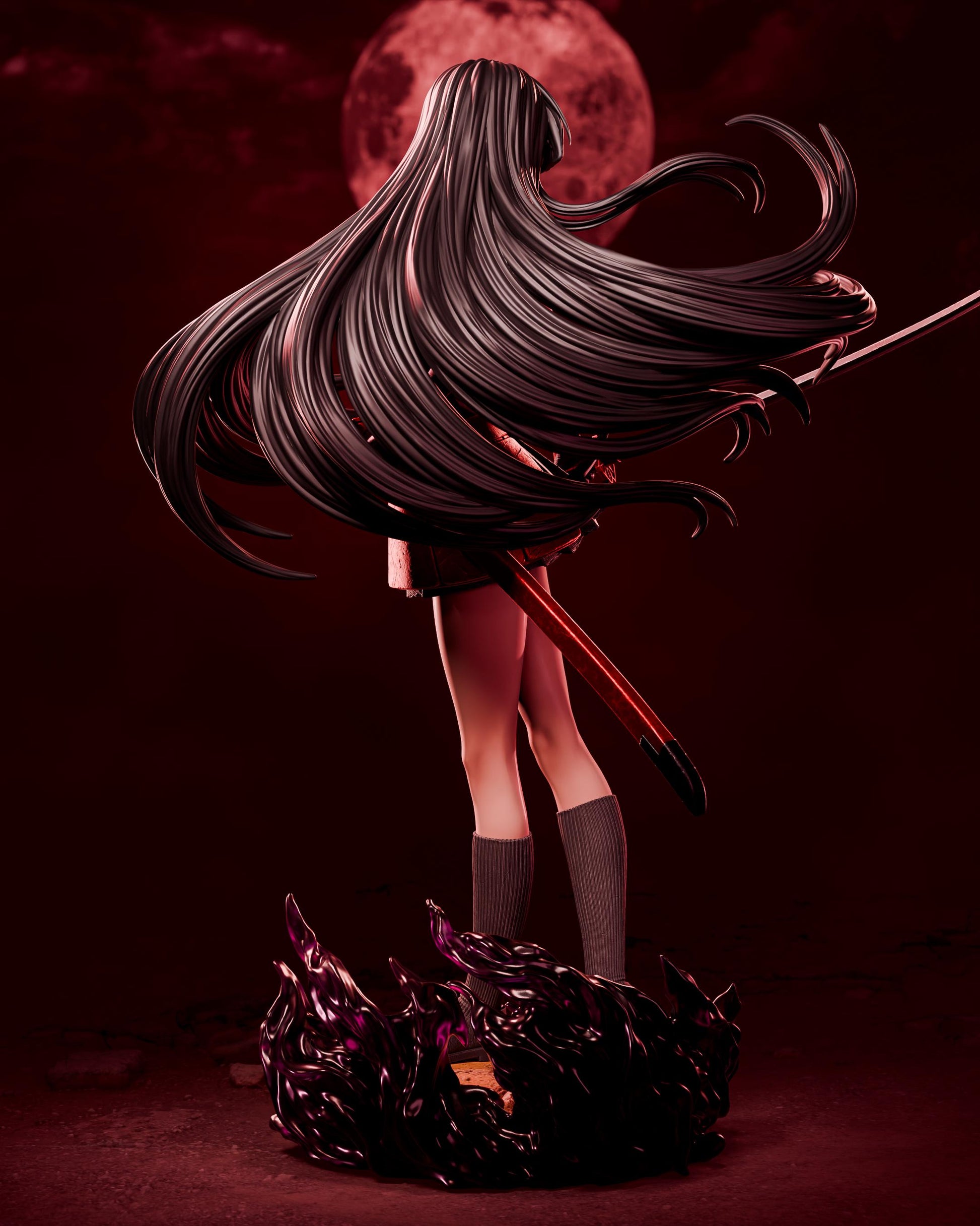Black-Haired Crimson Swordswoman | Resin Garage Kit | Unpainted Figure