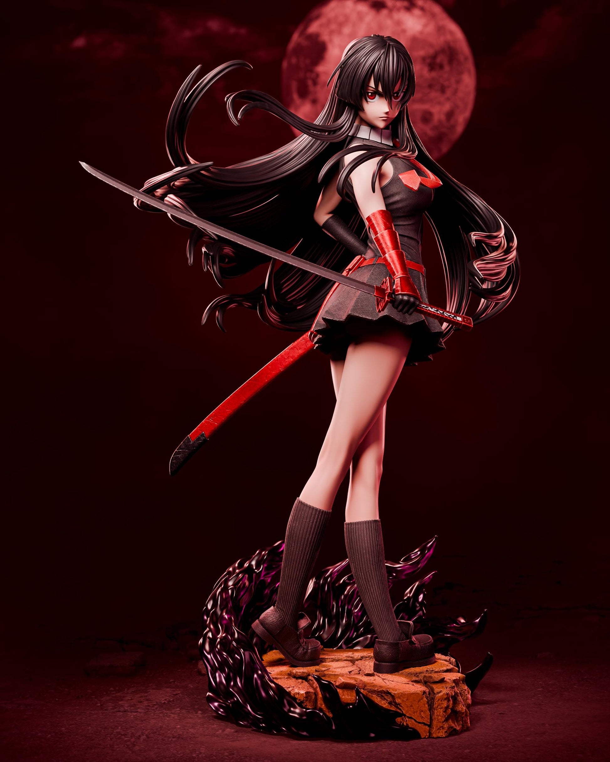 Black-Haired Crimson Swordswoman | Resin Garage Kit | Unpainted Figure