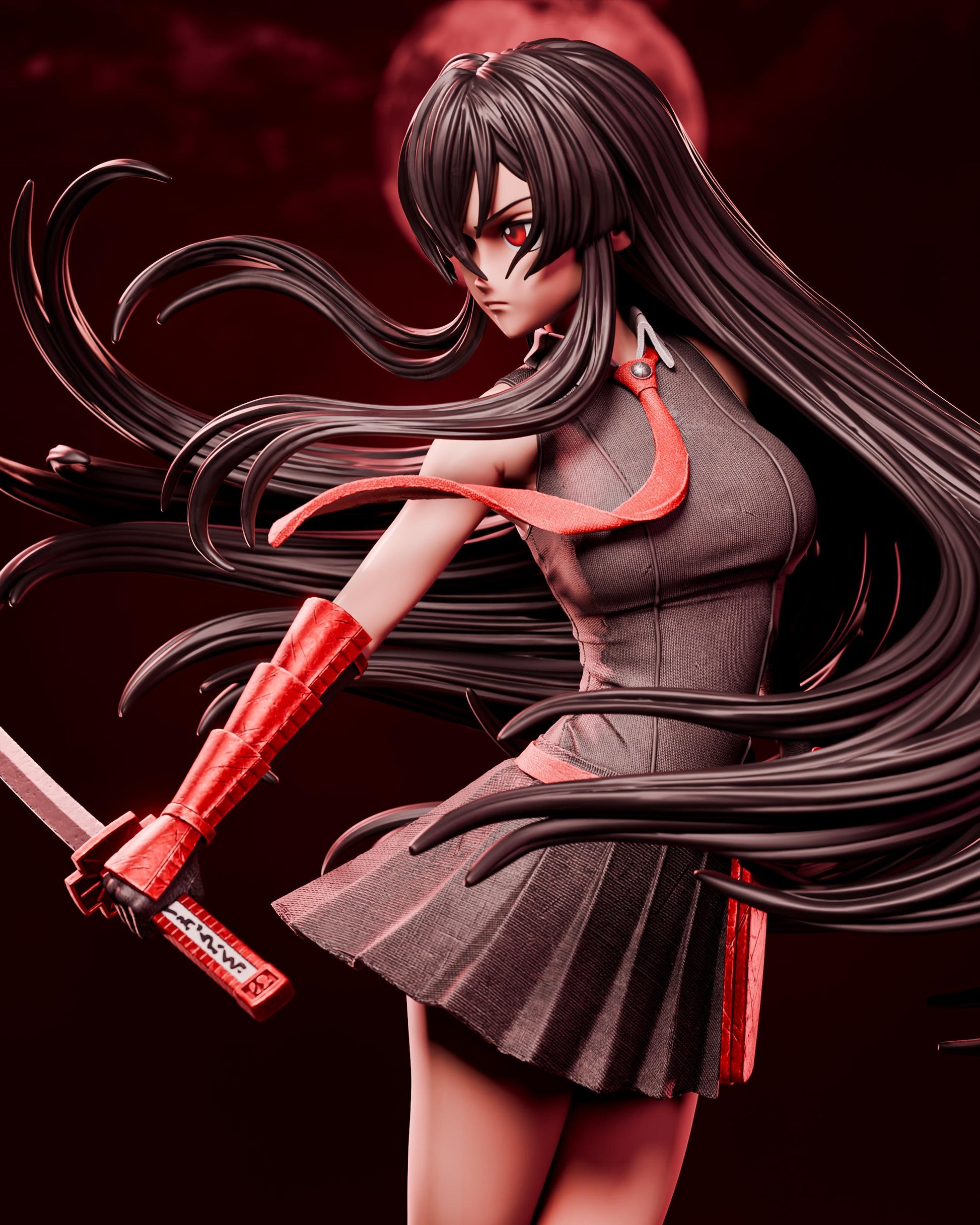 Black-Haired Crimson Swordswoman | Resin Garage Kit | Unpainted Figure