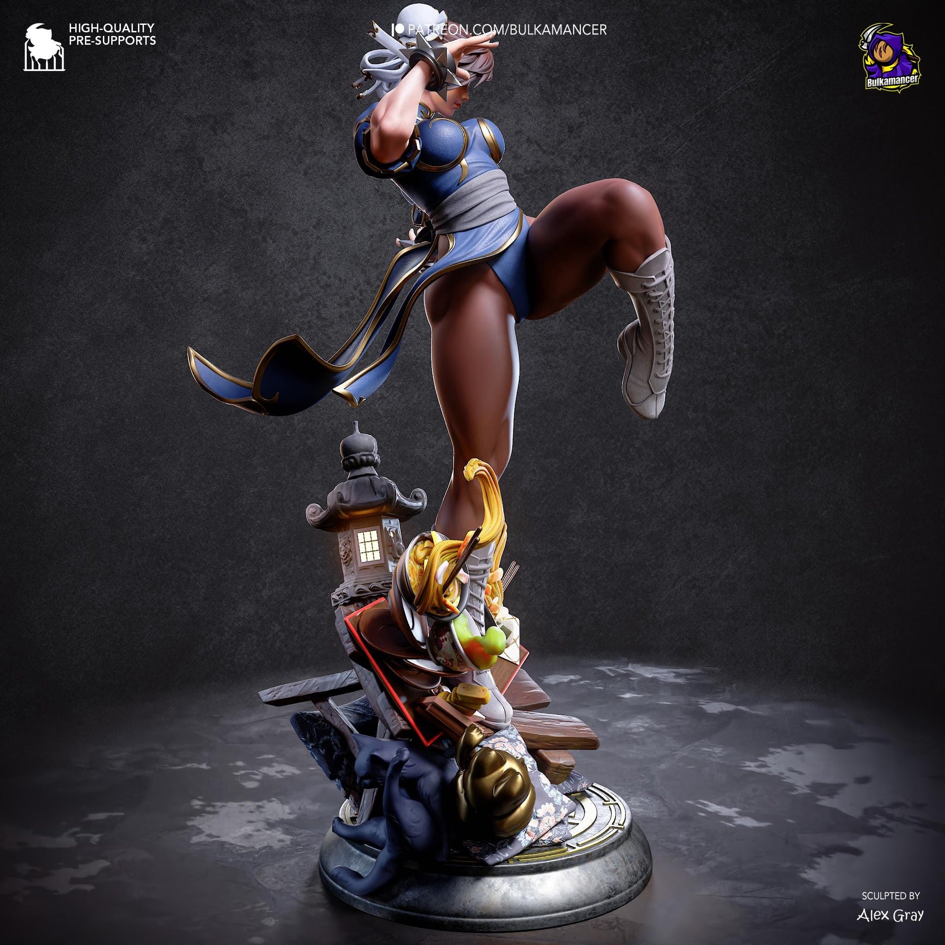 Blue-Dressed High-Kick Martial Artist | Resin Garage Kit | Unpainted Figure