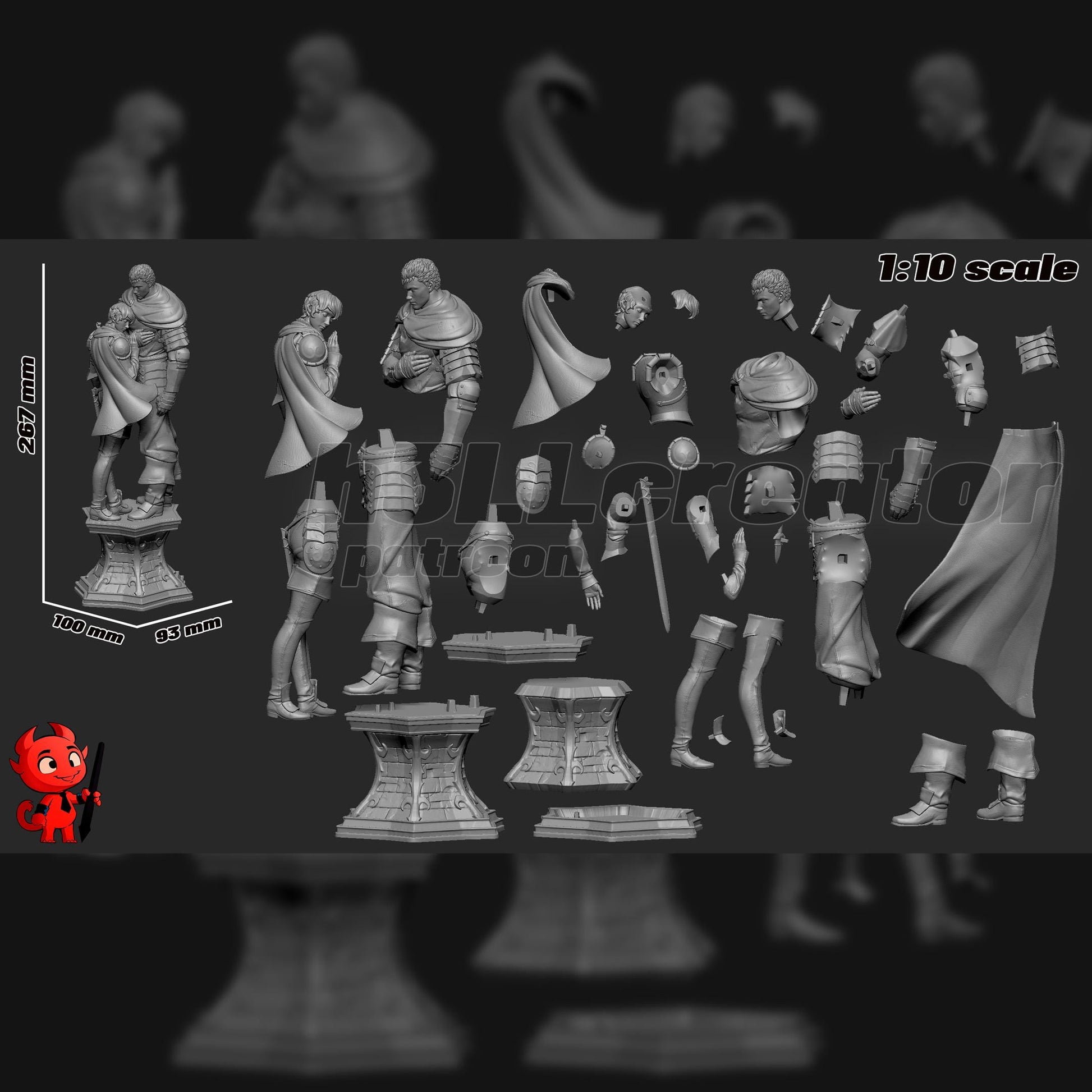 Armored Swordsman & Red-Caped Companion | Resin Garage Kit | Dark Fantasy | Unpainted Figure