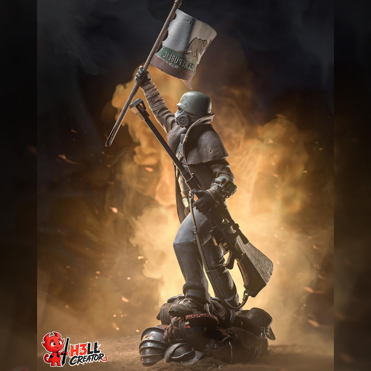 Masked Flag-Bearing Desert Veteran | Resin Garage Kit | Post-Apocalyptic | Unpainted Figure