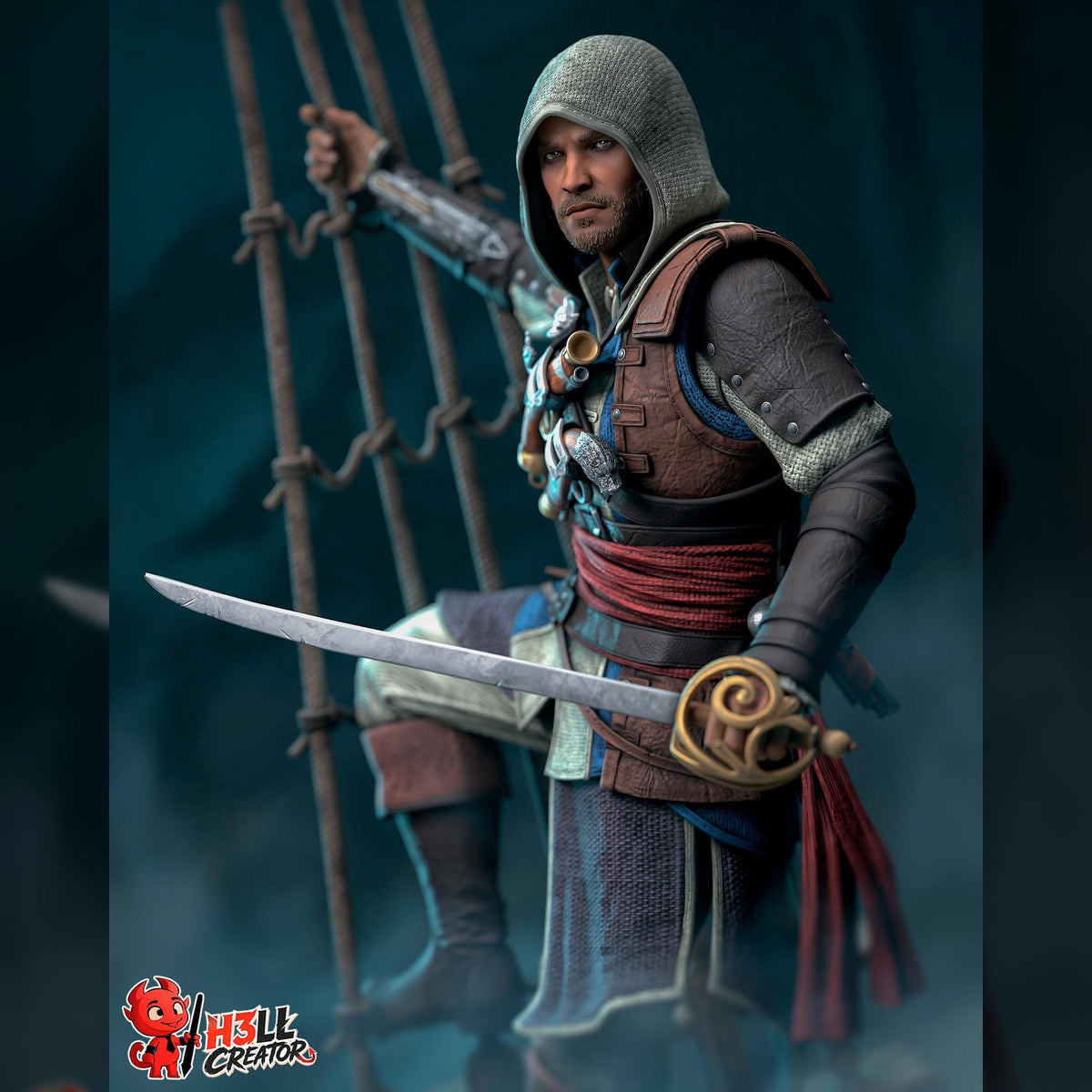 Rope-Swinging Privateer Duelist | Resin Garage Kit | Veiled Blades | Unpainted Figure