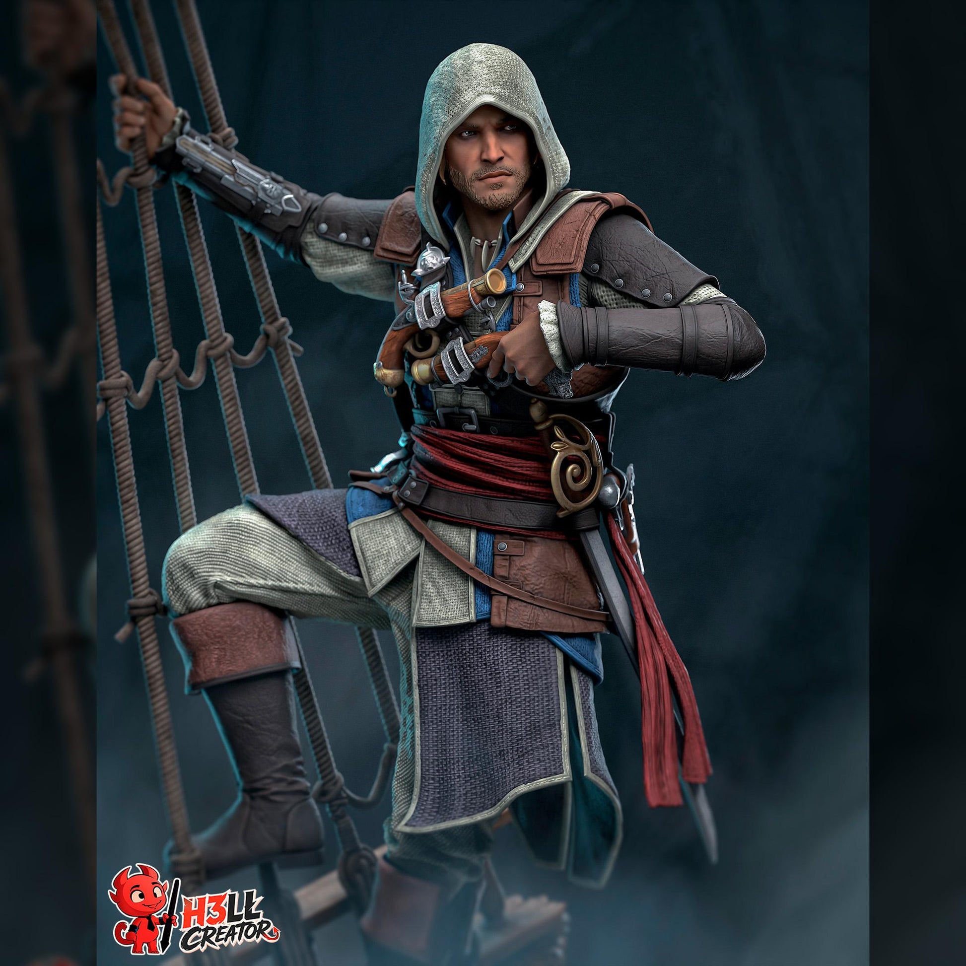 Rope-Swinging Privateer Duelist | Resin Garage Kit | Veiled Blades | Unpainted Figure
