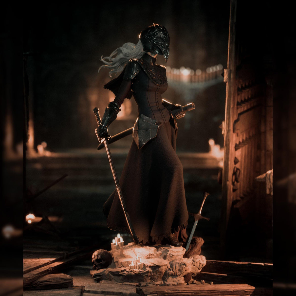 White-Haired Raven Mask Swordswoman | Resin Garage Kit | Cursed Legends | Unpainted Figure