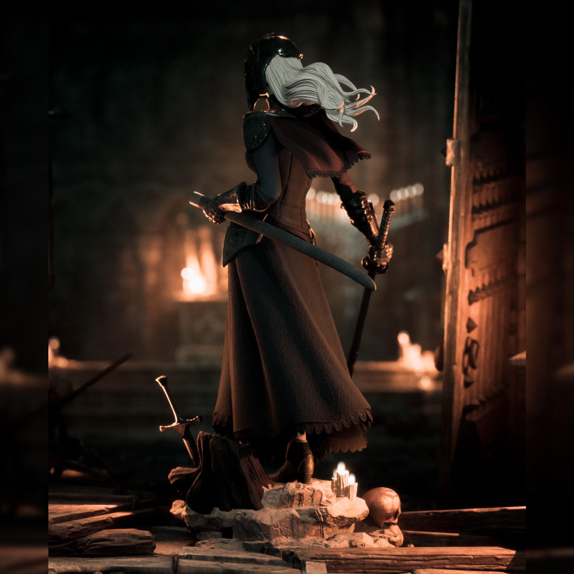 White-Haired Raven Mask Swordswoman | Resin Garage Kit | Cursed Legends | Unpainted Figure