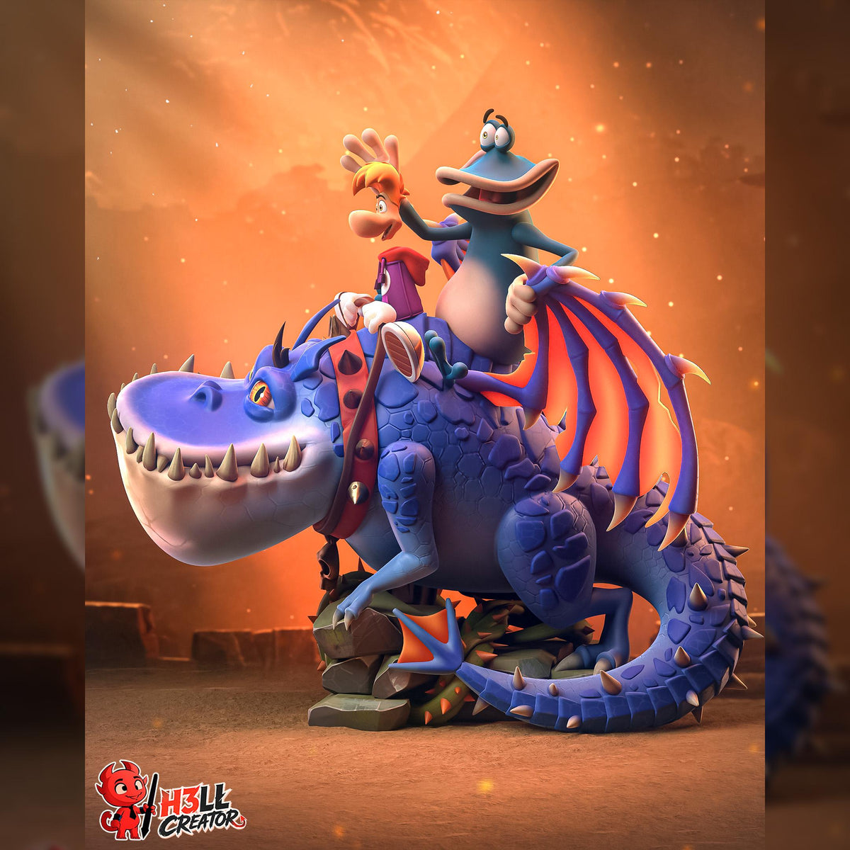 Cartoon Dragon Riders | Resin Garage Kit | Retro Platform Heroes | Unpainted Figure