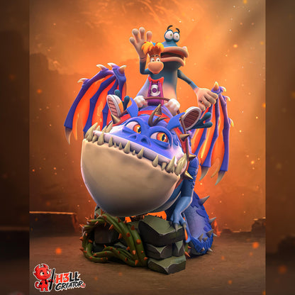 Cartoon Dragon Riders | Resin Garage Kit | Retro Platform Heroes | Unpainted Figure