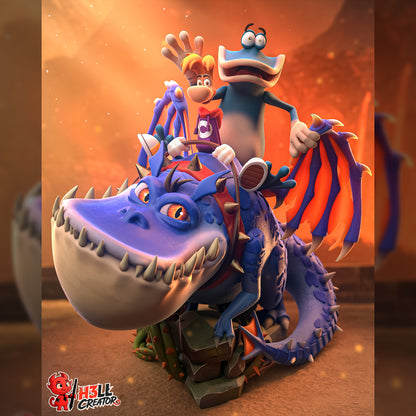 Cartoon Dragon Riders | Resin Garage Kit | Retro Platform Heroes | Unpainted Figure