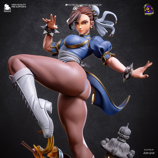 Blue-Dressed High-Kick Martial Artist | Resin Garage Kit | Unpainted Figure