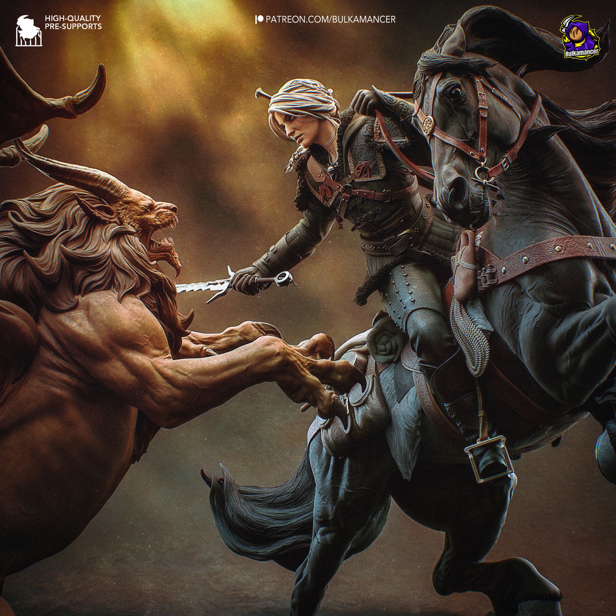 White-Haired Rider vs Winged Beast | Resin Garage Kit | Fantasy | Unpainted Figure